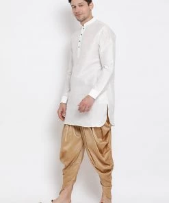 Vastramay Men's White Silk Blend Kurta And Dhoti Pant Set