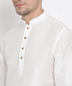 Vastramay Silk Blend White And Rose Gold Baap Beta Dhoti Kurta Set