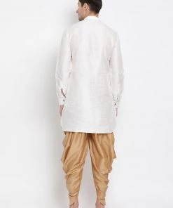 Vastramay Silk Blend White And Rose Gold Baap Beta Dhoti Kurta Set