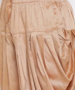 Vastramay Men's Burgundy Silk Blend Kurta And Rose Gold Dhoti Pant Set