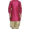 Vastramay Men's Pink Cotton Silk Blend Kurta And Dhoti Pant Set
