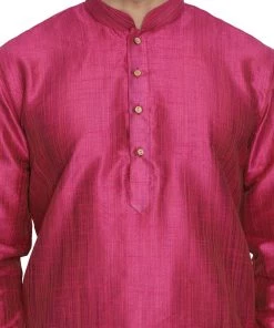Vastramay Men's Pink Cotton Silk Blend Kurta And Dhoti Pant Set