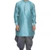 Vastramay Men's Blue Cotton Silk Blend Kurta And Dhoti Pant Set 2 Vastramay Men's Blue Cotton Silk Blend Kurta And Dhoti Pant Set