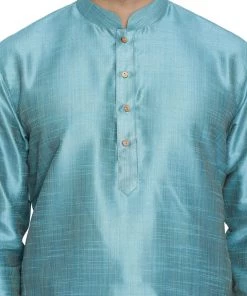 Vastramay Men's Blue Cotton Silk Blend Kurta And Dhoti Pant Set