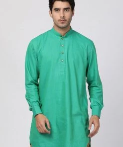Vastramay Men's Green Cotton Blend Kurta