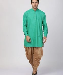Vastramay Men's Green Cotton Blend Kurta