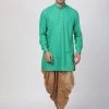 Vastramay Men's Green Cotton Blend Kurta And Dhoti Pant Set