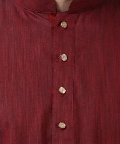 Vastramay Men's Maroon Cotton Blend Kurta Dhoti Pant Set Buy 1 Get 1