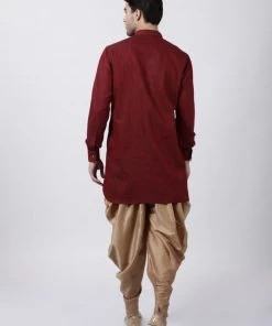 Vastramay Men's Maroon Cotton Blend Kurta Dhoti Pant Set Buy 1 Get 1