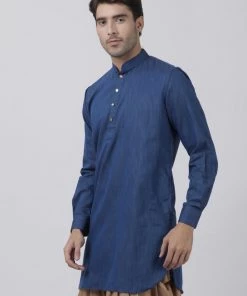 Vastramay Men's Navy Blue Cotton Blend Kurta