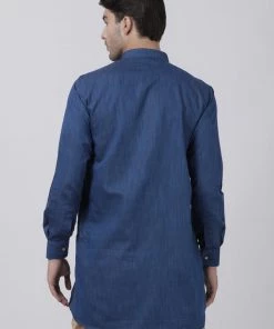 Vastramay Men's Navy Blue Cotton Blend Kurta