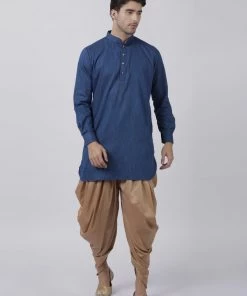 Vastramay Men's Navy Blue Cotton Blend Kurta