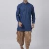 Vastramay Kurta Sets Men's Navy Blue Cotton Blend Kurta And Dhoti Pant Set