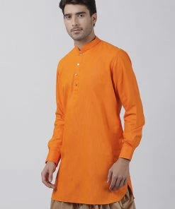 Vastramay Men's Orange Cotton Blend Kurta