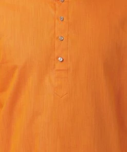 Vastramay Men's Orange Cotton Blend Kurta And Dhoti Pant Set