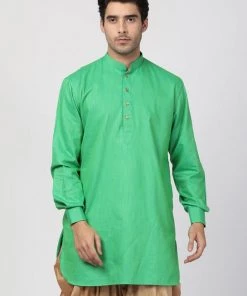 Vastramay Men's Green Cotton Blend Kurta