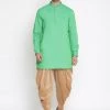 Vastramay Men's Green Cotton Blend Kurta And Dhoti Pant Set 2 Vastramay Men's Green Cotton Blend Kurta And Dhoti Pant Set