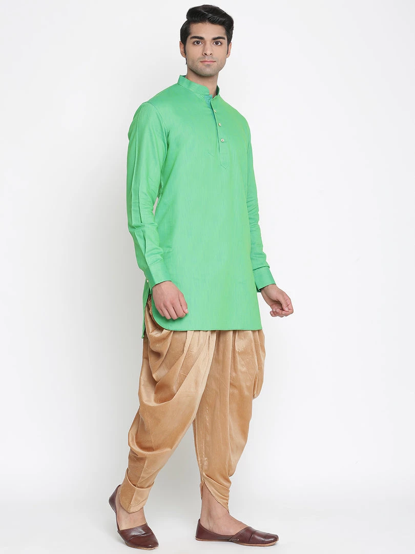 Vastramay Men's Green Cotton Blend Kurta And Dhoti Pant Set 4 Vastramay Men's Green Cotton Blend Kurta And Dhoti Pant Set