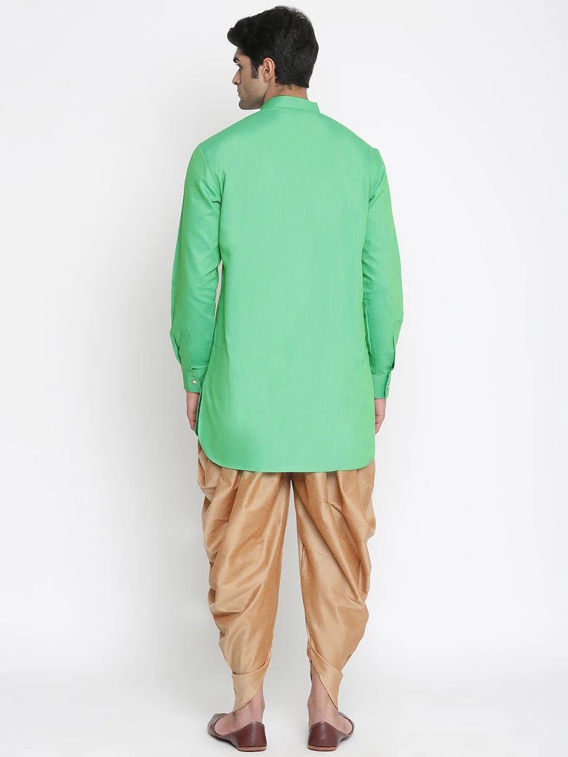 Vastramay Men's Green Cotton Blend Kurta And Dhoti Pant Set 5 Vastramay Men's Green Cotton Blend Kurta And Dhoti Pant Set