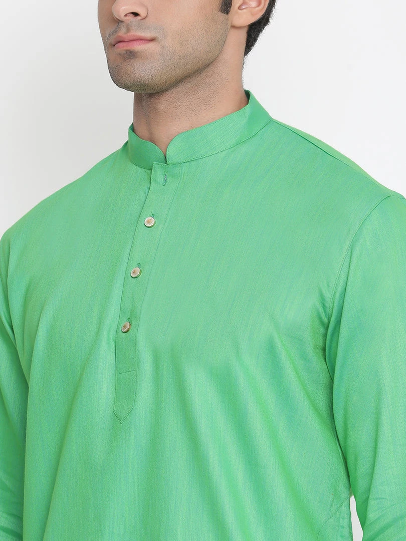 Vastramay Men's Green Cotton Blend Kurta And Dhoti Pant Set 6 Vastramay Men's Green Cotton Blend Kurta And Dhoti Pant Set