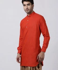 Vastramay Men's Red Cotton Blend Kurta