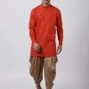Vastramay Men's Red Cotton Blend Kurta And Dhoti Pant Set