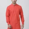 Vastramay Men's Orange Cotton Blend Kurta