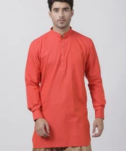 Vastramay Men's Orange Cotton Blend Kurta