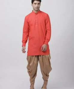 Vastramay Men's Orange Cotton Blend Kurta