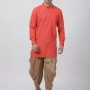 Vastramay Men's Orange Cotton Blend Kurta And Dhoti Pant Set