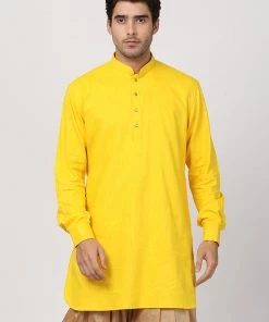 Vastramay Buy 1 Get 1 Men's Yellow Cotton Blend Kurta
