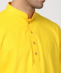 Vastramay Buy 1 Get 1 Men's Yellow Cotton Blend Kurta And Dhoti Pant Set