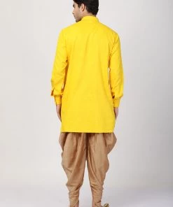 Vastramay Buy 1 Get 1 Men's Yellow Cotton Blend Kurta And Dhoti Pant Set
