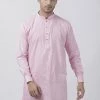 Vastramay Men's Pink Cotton Linen Blend Kurta