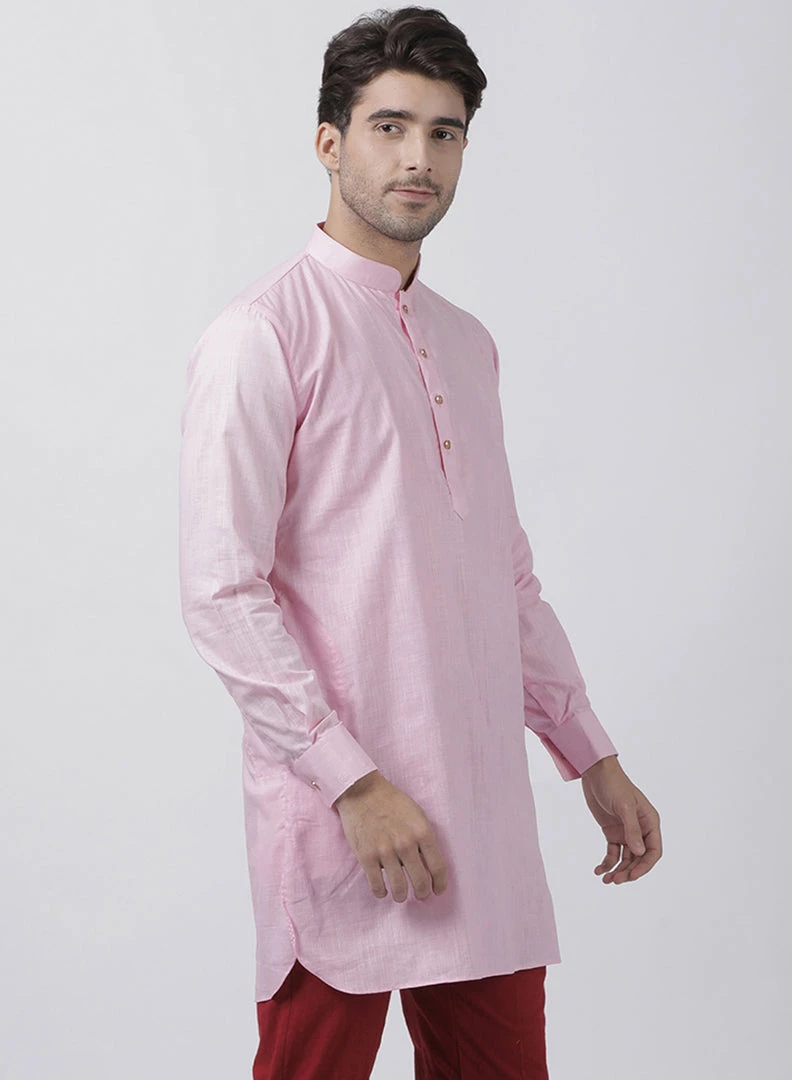 Vastramay Men's Pink Cotton Linen Blend Kurta 4 Vastramay Men's Pink Cotton Linen Blend Kurta