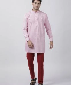 Vastramay Men's Pink Cotton Linen Blend Kurta 12 Vastramay Men's Pink Cotton Linen Blend Kurta