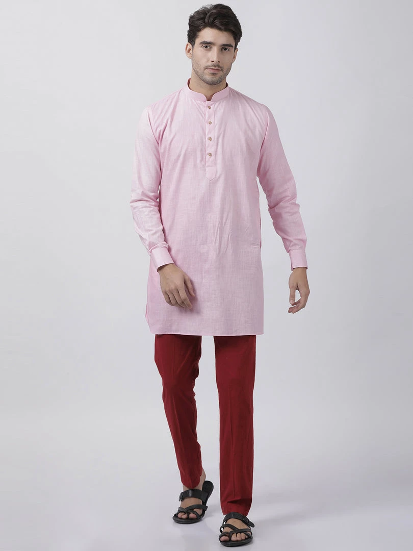 Vastramay Men's Pink Cotton Linen Blend Kurta 7 Vastramay Men's Pink Cotton Linen Blend Kurta