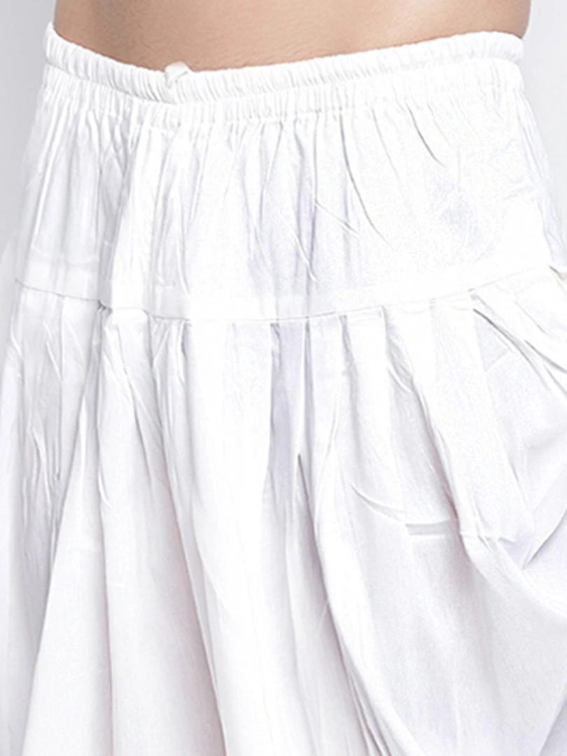 Vastramay Men's Pink And White Cotton Blend Dhoti Kurta Set 7 Vastramay Men's Pink And White Cotton Blend Dhoti Kurta Set