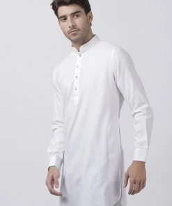 Vastramay Men's White Cotton Linen Blend Kurta Buy 1 Get 1