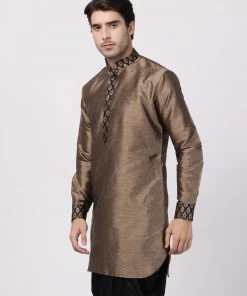 Vastramay Men's Bronze And Black Silk Blend Kurta 13 Vastramay Men's Bronze And Black Silk Blend Kurta