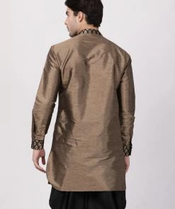 Vastramay Men's Bronze And Black Silk Blend Kurta 11 Vastramay Men's Bronze And Black Silk Blend Kurta