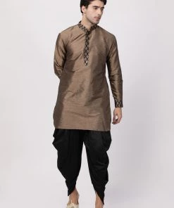 Vastramay Men's Bronze And Black Silk Blend Kurta 14 Vastramay Men's Bronze And Black Silk Blend Kurta