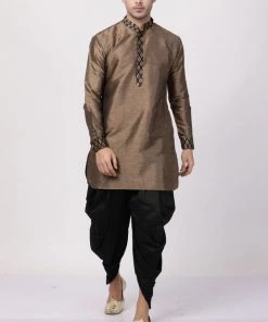 Vastramay Silk Blend Bronze And Black Baap Beta Dhoti Kurta Set