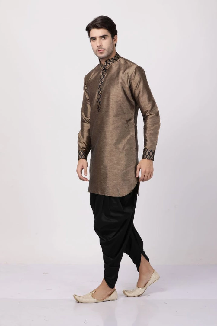Vastramay Silk Blend Bronze And Black Baap Beta Dhoti Kurta Set 7 Vastramay Silk Blend Bronze And Black Baap Beta Dhoti Kurta Set
