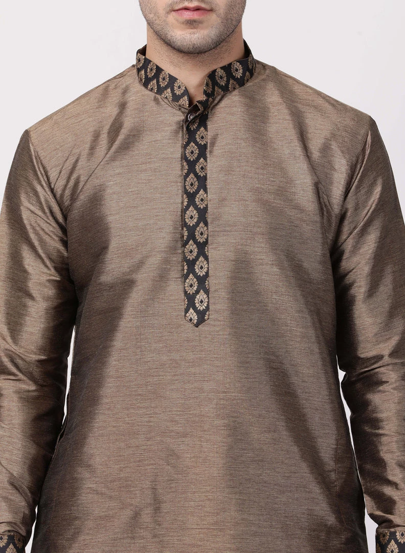 Vastramay Silk Blend Bronze And Black Baap Beta Dhoti Kurta Set 11 Vastramay Silk Blend Bronze And Black Baap Beta Dhoti Kurta Set