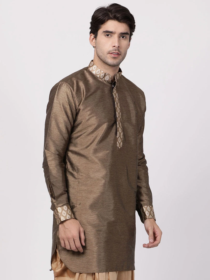 Vastramay Men's Gold Silk Blend Kurta 4 Vastramay Men's Gold Silk Blend Kurta