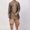 Vastramay Men's Gold Silk Blend Kurta And Dhoti Pant Set 2 Vastramay Men's Gold Silk Blend Kurta And Dhoti Pant Set