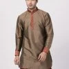 Vastramay Men's Bronze And Maroon Toned Silk Blend Kurta