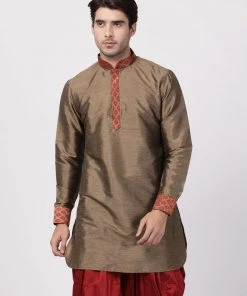 Vastramay Men's Bronze And Maroon Toned Silk Blend Kurta