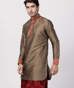 Vastramay Men's Bronze And Maroon Toned Silk Blend Kurta